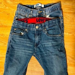 Two pair lot boys straight cut jeans Levis Old Navy jeans adjustable waist 8 REG